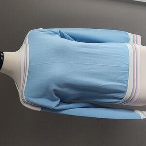 Vintage Elegant Pastel Blue Sweater with Striped Details In Excellent Condition